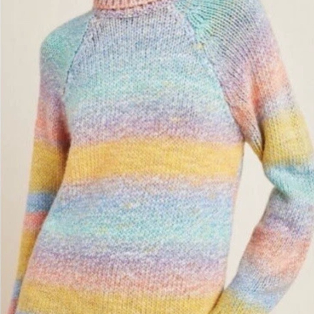 T.La Anthropologie Rainbow Chunky‑Knit Turtleneck – Women’s Small, Like New
